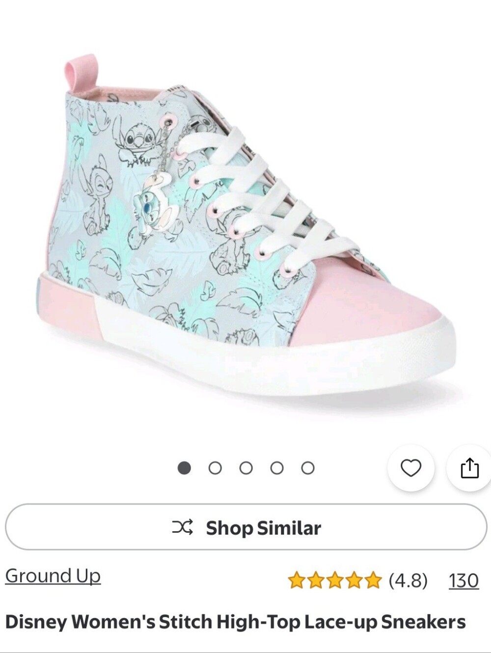 New Disney Stitch High-Top Lace-Up Sneakers in Grey, Blue and Light Pink Size 6W